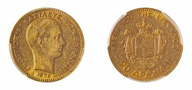 Greece, King George I, 1863-1913. AV 20 Drachmai 1876A, First Type, Paris mint (KM49; Divo 46; IV13; Fr.15).

Attractive golden tone and excellent d...