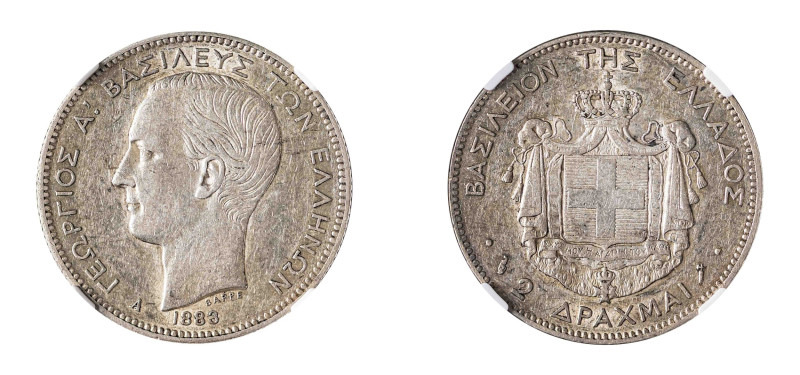 Greece, King George I, 1863-1913. 2 Drachmai, 1883A, First Type, Paris mint (KM3...