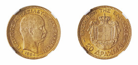 Greece, King George I, 1863-1913. AV 20 Drachmai, 1884Α, Second Type, Paris mint (KM56; Divo 47; IV20; Fr. 18).

Attractive golden tone, excellent det...