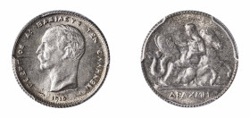 Greece, King George I, 1863-1913. 1 Drachma, 1910, Second Type, Paris mint (KM60; Divo 54a; IV24).

Magnificent lustrous coin with silver-gold tone an...