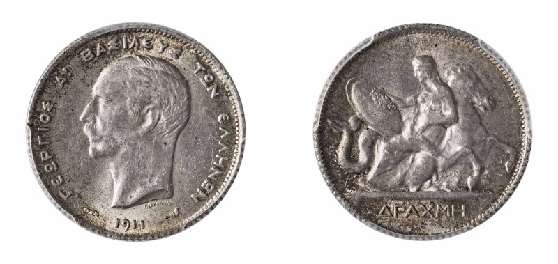 Greece, King George I, 1863-1913. 1 Drachma, 1911, Second Type, Paris mint (KM60...