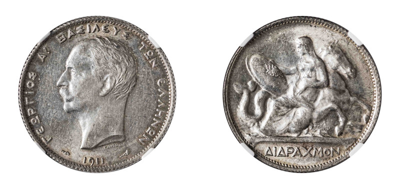 Greece, King George I, 1863-1913. 2 Drachmai, 1911, Second Type, Paris mint (KM6...