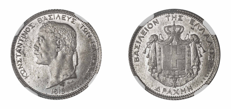 Greece, Constantine I, first reign, 1913-1917. Specimen ESSAI Copper-nickel Drac...