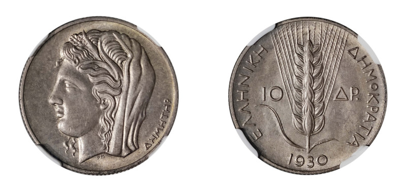 Greece, First Republic, 1924-1935. 10 Drachmai, 1930, London mint (KM72; Divo 10...