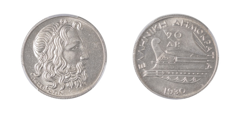 Greece, First Republic, 1924-1935. 20 Drachmai, 1930, London mint (KM73; Divo 10...