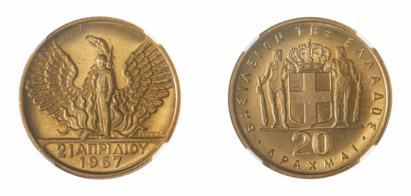 Greece, King Constantine II, 1964-1973. AV 20 Drachmai, ND (1970), Kremnitz mint...