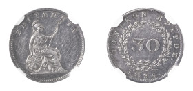 Ionian Islands, British Administration, 1809-1863. 30 Lepta, 1834, variety with dot after date (KM35).

Silver-grey patina with mirror like surfaces a...
