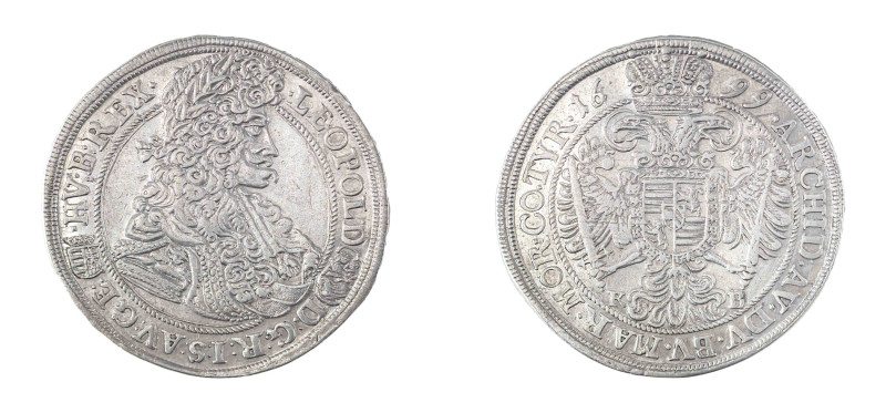 Hungary, Leopold I, 1657-1705. 1/2 Taler, 1699 KB, Kremnitz mint, 14.26g (KM220)...