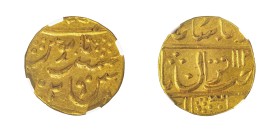 India, Princely States, Gwalior, Baija Bai, 1827-1833. AV Mohur, AH1135 (frozen date) year 2, Lashkar mint (KM126; Fr. 1123).

Very sharp details an...