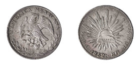 Mexico, Republic. 8 reales, 1852 RG, Chihuahua mint, 5 of date over 4, 26.87g (KM377.2; DP-Ca23).

Attractive toning, almost Extremely Fine.