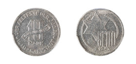Poland, General Government, 1939-1944. 10 Mark, 1943 Jewish Lodz Ghetto Al coinage (KMTn3).

Sharp details with lustrous surfaces and light toning.  G...