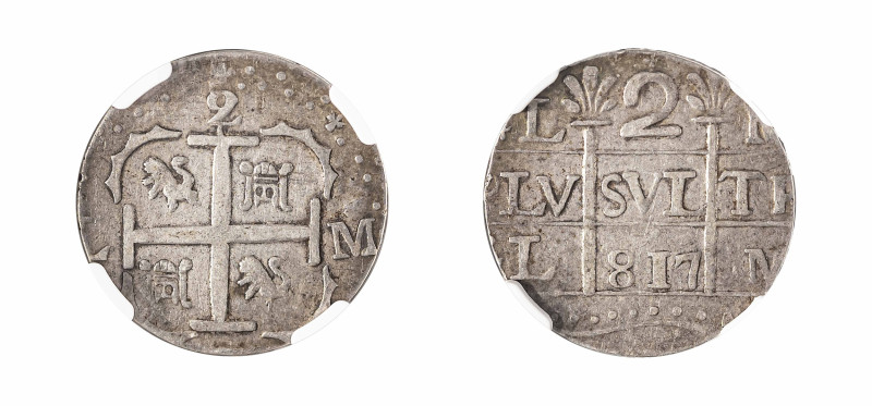 Venezuela, Caracas, 2 Reales, 817 (1817), 4.62g (KMC13.2).

Very nice details wi...
