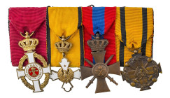 Greece. Barette comprising Knight of the Order of George I (Gold), Knight of the Order of Phoenix (Gold), War Cross, 1940, 3rd class (Stratoudakis 121...