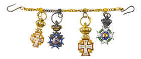 Greece. Lot of 4 miniature decorations comprising : Commander of the Order of the Redeemer Order, also known as the Order of the Saviour (Greece), 2 p...