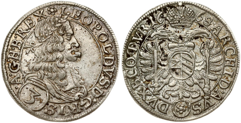Holy Roman Empire, Austria. Leopold I (1657-1705). 3 Kreuzer 1668 Vienna. Silver...