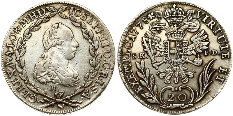Holy Roman Empire. Joseph II, Regency (1765-1780). 20 Kreuzer 1778 B SK-PD. Silv...