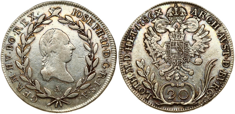 Holy Roman Empire. Joseph II (1780-1790). 20 Kreuzer 1786 A. Silver.KM-2069