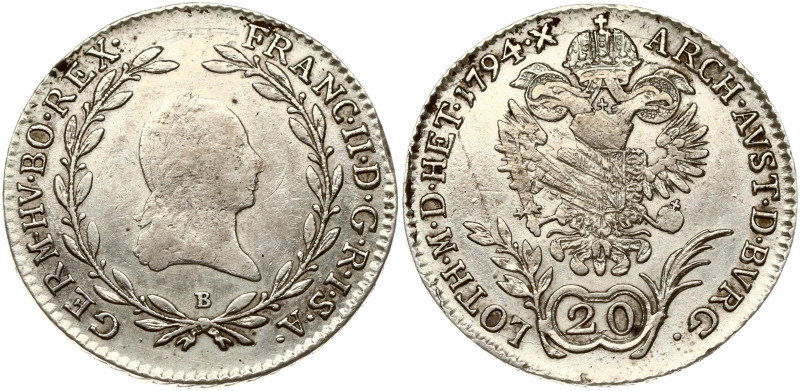 Holy Roman Empire. Franz II (1792-1835). 20 Kreuzer 1794 B. Silver 6.33 g. KM-21...