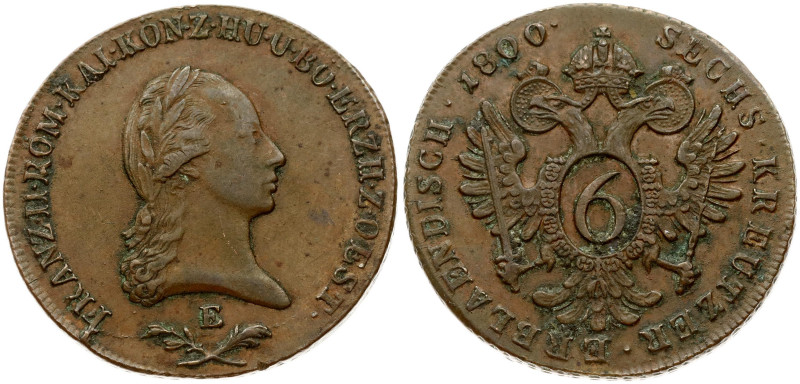 Holy Roman Empire. Franz II (1792-1835). 6 Kreuzer 1800 E, Karlsburg. Copper 13....