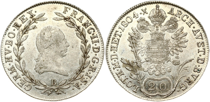 Holy Roman Empire. Franz II (I) (1792-1835). 20 Kreuzer 1804 B. Silver. KM-2139