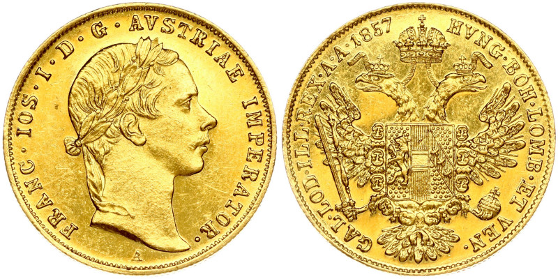 Austria. Franz Joseph I (1848-1916). Ducat 1857 A, Vienna. Gold 3.48 g. Fr. 490;...