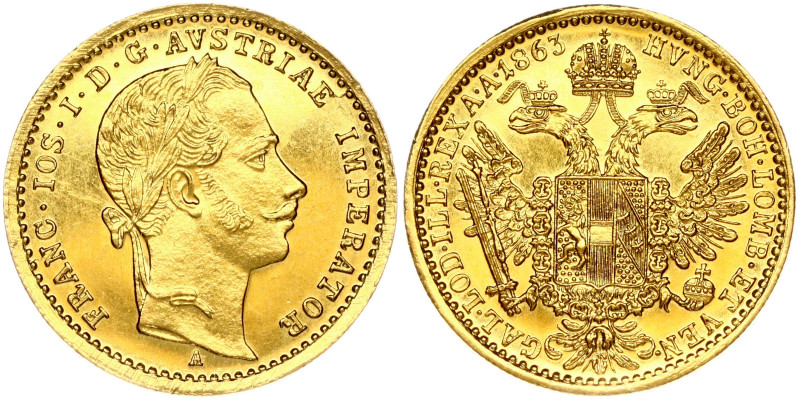 Austria. Franz Joseph I (1848-1916). Ducat 1863 A, Vienna. Gold 3.48 g. Fr. 491;...