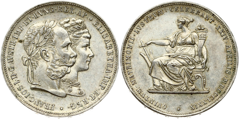 Austria. Franz Joseph I (1848-1916). 2 Gulden 1879 Silver Wedding. Silver 24.74 ...