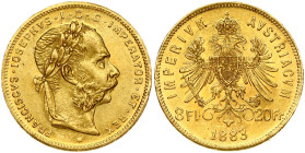 Austria 8 Florins- 20 Francs 1883