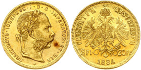 Austria 8 Florins- 20 Francs 1884