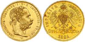 Austria 8 Florins- 20 Francs 1885