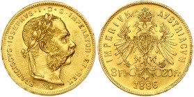 Austria 8 Florins- 20 Francs 1886