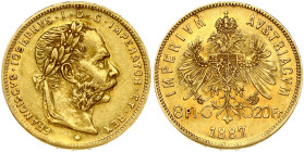 Austria 8 Florins- 20 Francs 1887