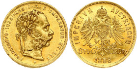 Austria 8 Florins- 20 Francs 1888