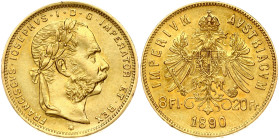 Austria 8 Florins- 20 Francs 1890