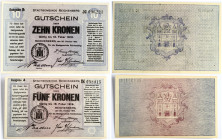 Reichenberg 5 & 10 Kronen 1919 Lot of 2 Notgelds