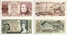 Austria 100 Schilling 1969 & 500 Schilling 1965 Lot of 2 Banknotes