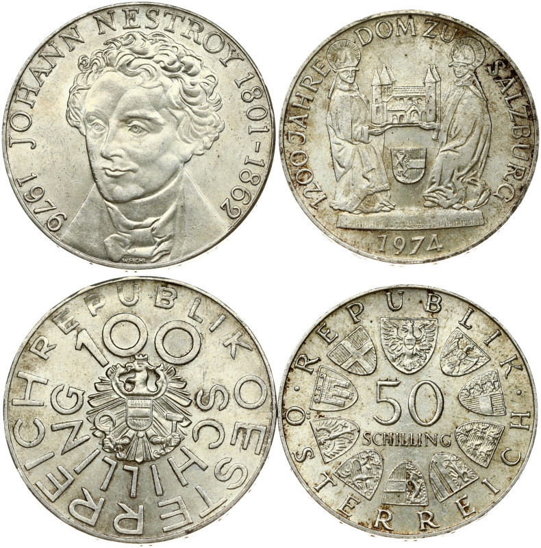 Austria 50 & 100 Schilling (1974-1976) Commemorative issue. 1200th Anniversary o...