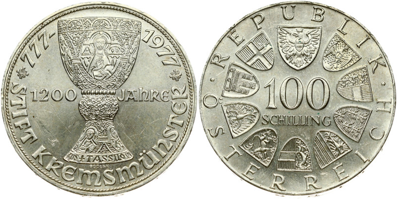 Austria 100 Schilling 1977 1200th Anniversary of Kremsmünster Monastery. Obverse...