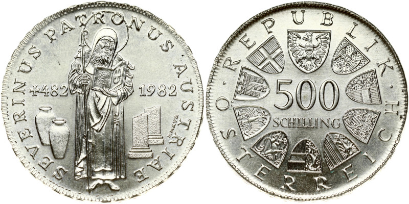 Austria 500 Schilling 1982 1500th Anniversary of Death of St Severin. Obverse: V...