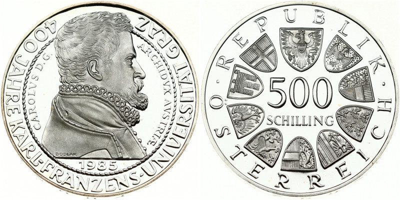 Austria 500 Schilling 1985 400th Anniversary - Graz University. Obverse: Value w...