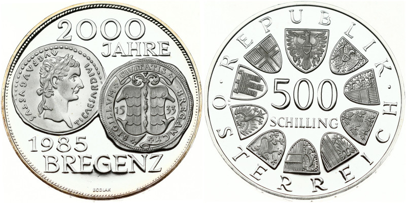 Austria 500 Schilling 1985 2000th Anniversary of Bregenz. Obverse: Value within ...