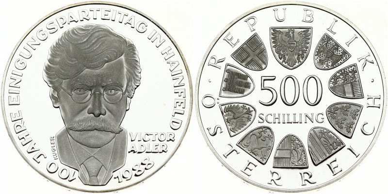 Austria 500 Schilling 1988 100th Anniversary - Victor Adler and Christian Social...