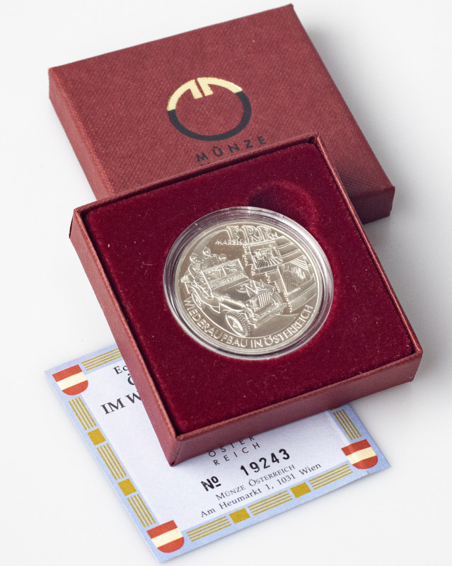 Austria 20 Euro 2003 Reconstruction. WW2 Reconstruction Plan. Silver .900, 20.00...