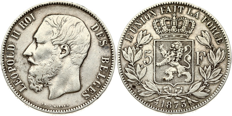 Belgium. Leopold II (1865-1909). 5 Francs 1873. Silver. KM 24