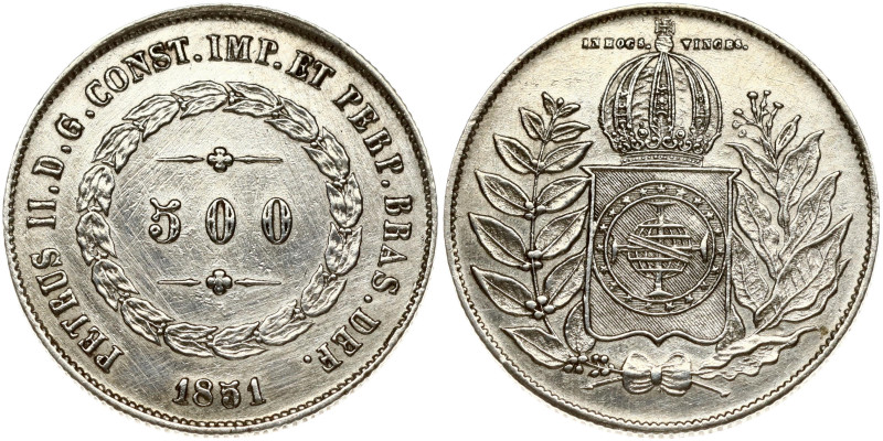 Brazil. Pedro II (1831-1889). 500 Reis 1851. Silver 6.24 g. KM-458