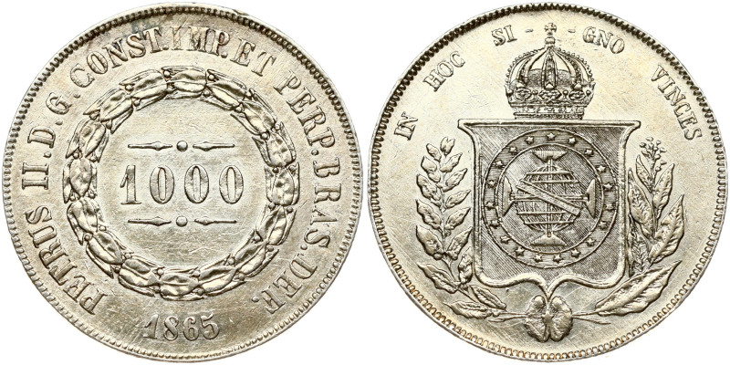 Brazil. Pedro II (1831-1889). 1000 Reis 1865. Silver 12.69 g. KM-465.