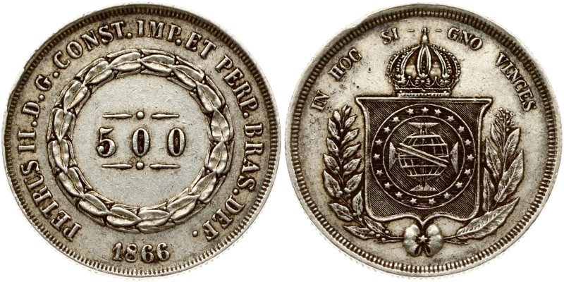 Brazil. Pedro II (1831-1889). 500 Reis 1866. Silver 6.34 g. KM-464.