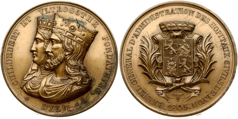 France. Medal 1845 Medicine, Civil Hospitals of Lyon, Board of Directors. Bronze...