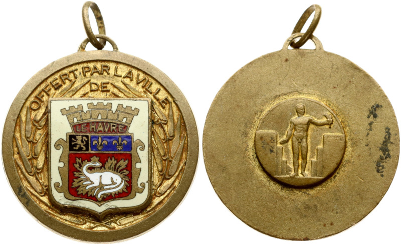 France. Medal of the city Havre (le Havre) 20th cent. Bronze, gilding, enamel 15...