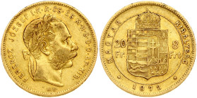 Hungary 20 Francs- 8 Forint 1872 KB